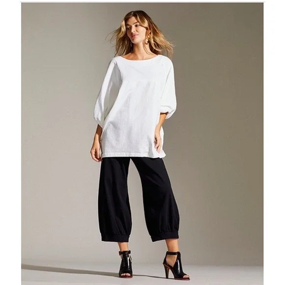 Bryn Walker Wyatt Cotton Knit Crop Lantern Pants XL Black Lagenlook Minimalist - Picture 1 of 9